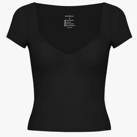 NWT REORIA  Trendy Sexy V Neck Short Sleeve Double Lined Slimming T Shirts Crop - Picture 5 of 8